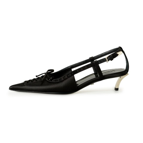 Leather heels Versace Black size 37.5 EU in Leather - 46011340 Versace Women\'s Black Satin & Strass Sling Back Pumps Shoes US 6.5 IT 36.5